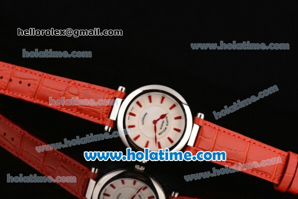 Franck Muller Ronde Miyota Quartz Steel Case with Red Leather Bracelet White Dial and Red Stick Markers - Click Image to Close